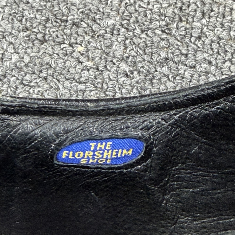 Vintage Florsheim Black Leather Full Brogue Wingtip Oxford Shoe Mens 9.5 C 20330 - Picture 10 of 11